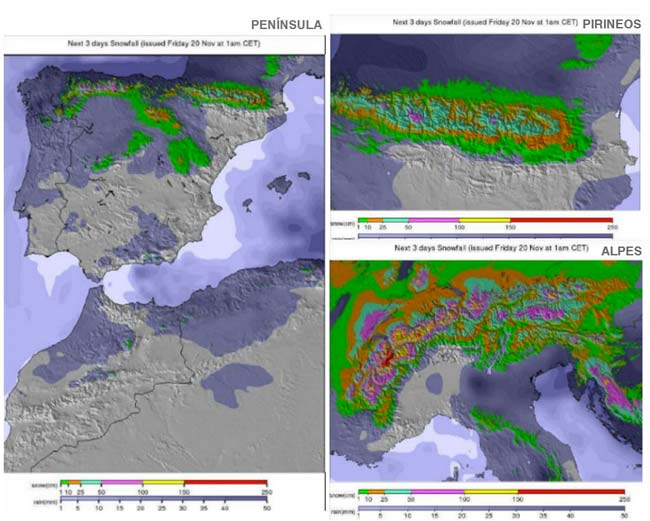 Los mapas siguen pronosticando mucha nieve