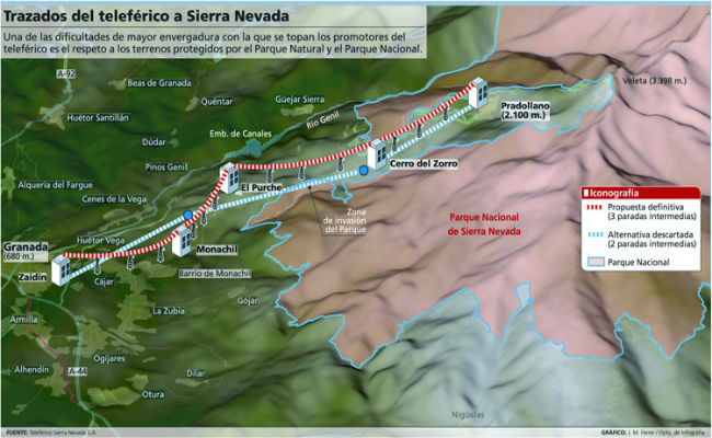 Vuelve el plan del teleférico que uniría Granada y Sierra Nevada